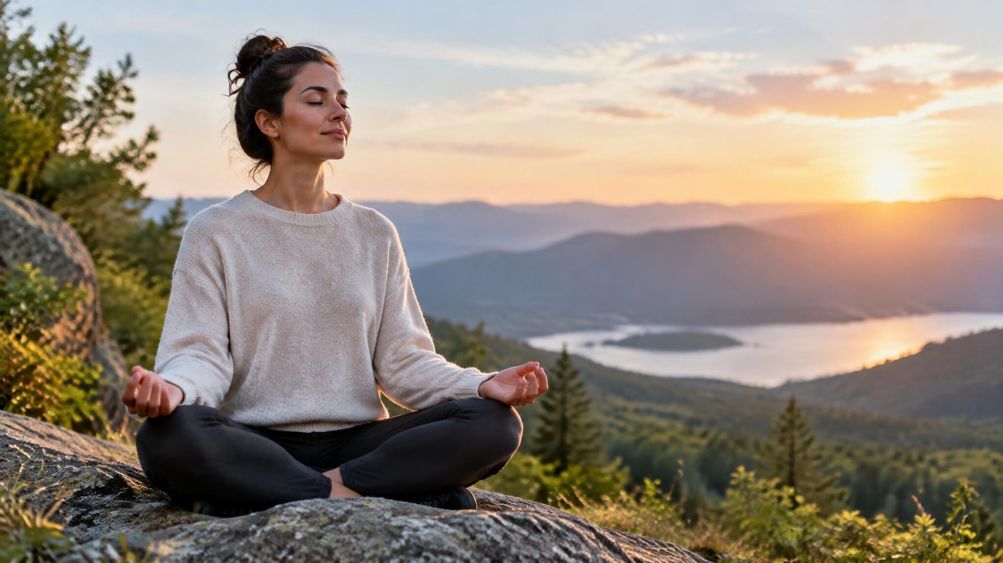 person meditating outdoors