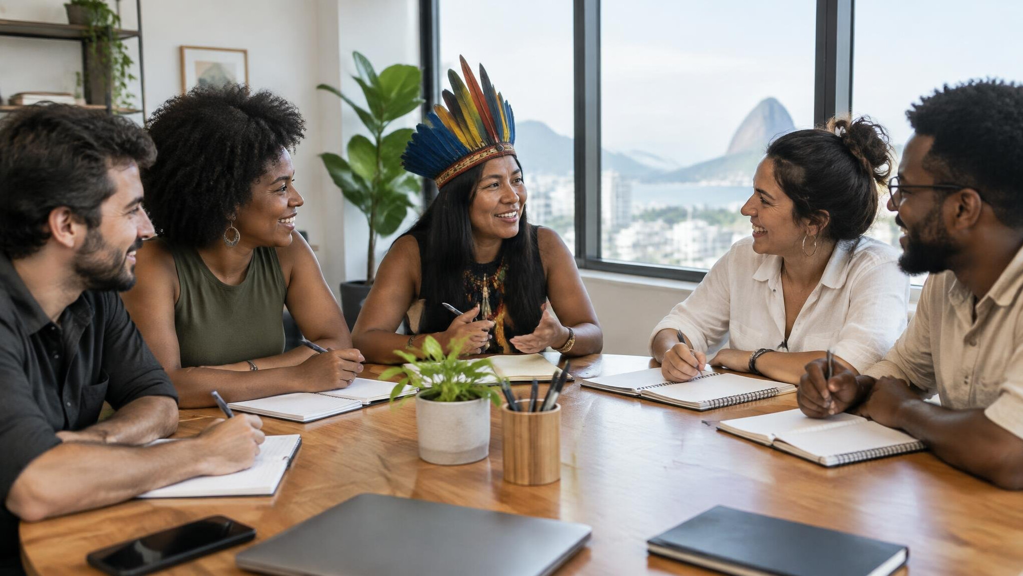 Brazilian team collaborating around a table