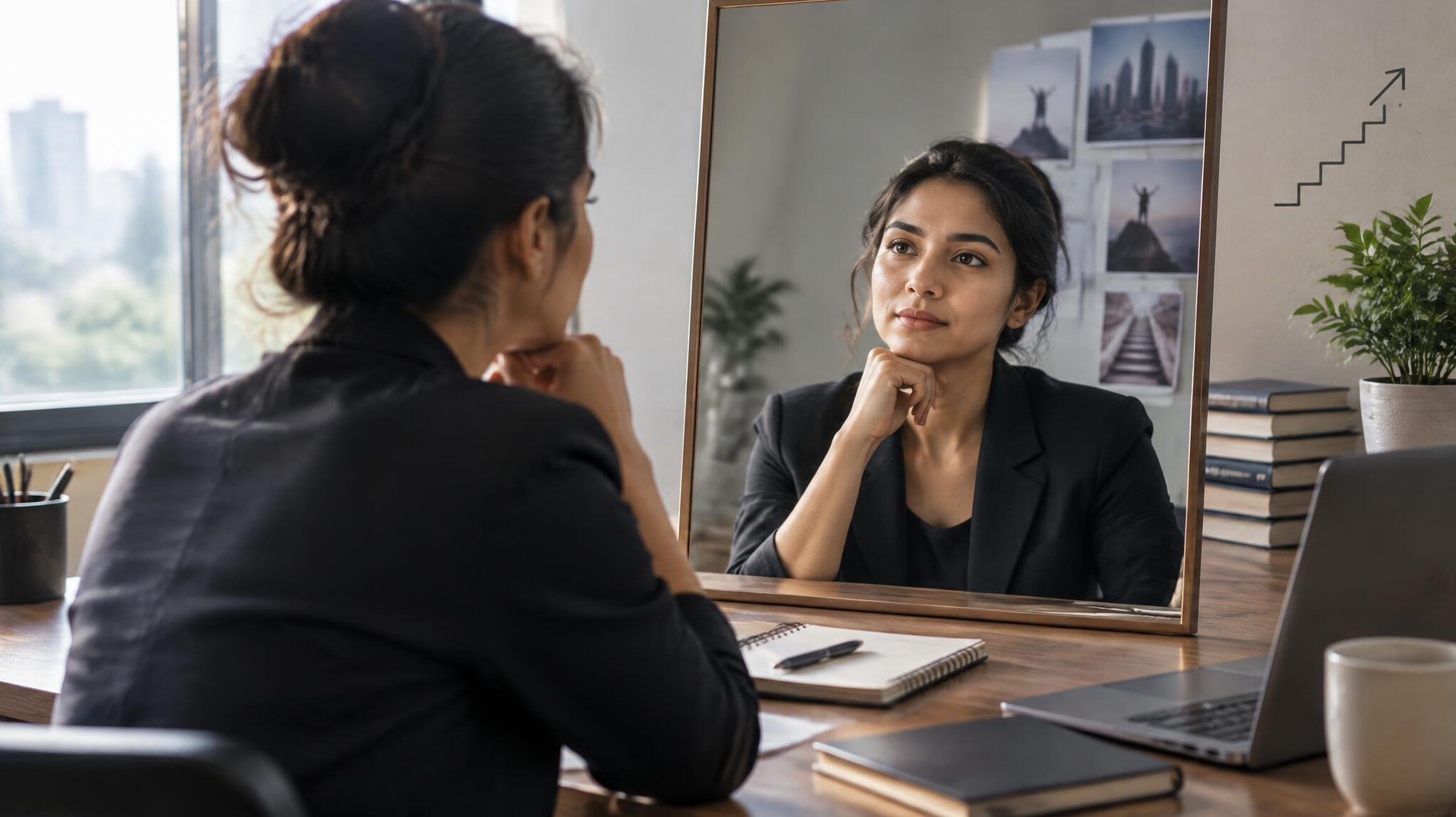 person reflecting in mirror